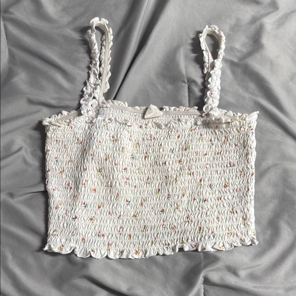 Me 2 We White Smocked Floral Crop Top